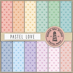 Amore pastello / pacchetto di carta digitale / carta scrapbook / modello di cuori / sfondi post instagram / 12 jpg, file 300dpi