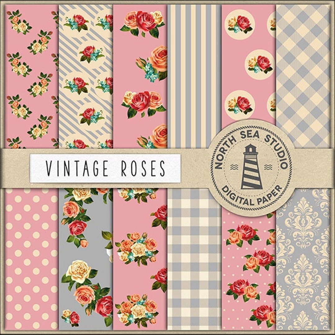 Cottage Chic | Roses Digital Paper Pack | Scrapbook Paper | Rose ...