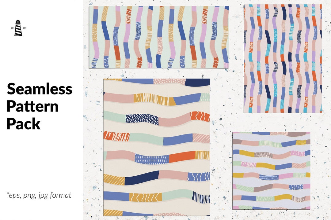 Abstract Lines Seamless Pattern Pack, Vector Backgrounds With Colorful ...