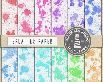 Abstrakte Kunst, splatter digitales Papier, Aquarell Splatter Hintergrund, Regenbogen bunte splatters, 12 jpg Dateien, kommerzielle Nutzung