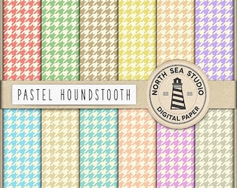 Pastel houndstooth digital paper pack | scrapbook paper | printable backgrounds | 12 jpg, 300dpi files