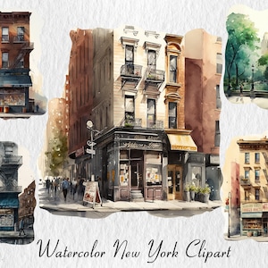 Clipart acquerello New York, NY, Brooklyn, Manhattan, immagini png, sfondo trasparente, uso commerciale