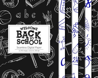 Back to school digital paper, seamless school patterns, teacher backgrounds, education digital paper, school supplies