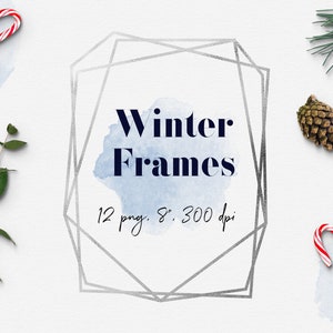 Winter frame clipart, frozen geometric frames, modern polygonal frame clipart, christmas invitations & card making