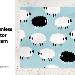 Black sheep seamless pattern, lamb vector background, decorative cute sheep, good for printing, cartoon overlapping background