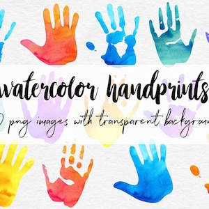 Watercolor handprint clipart, colorful Handprints for scrapbooking & card making 30 png watercolor images, watercolor clipart