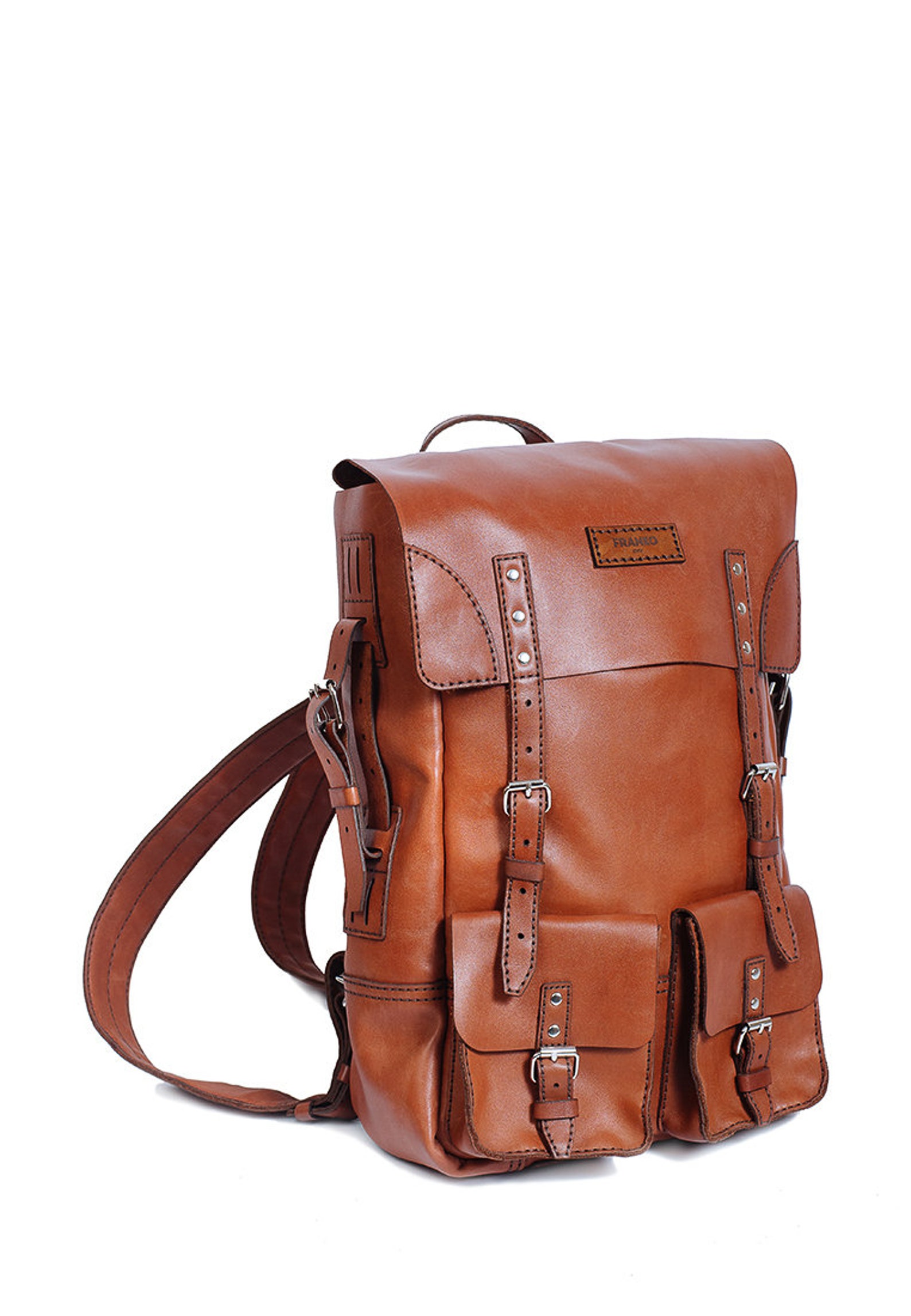 Womens leather backpack hand stitched Vintage brown leather Etsy