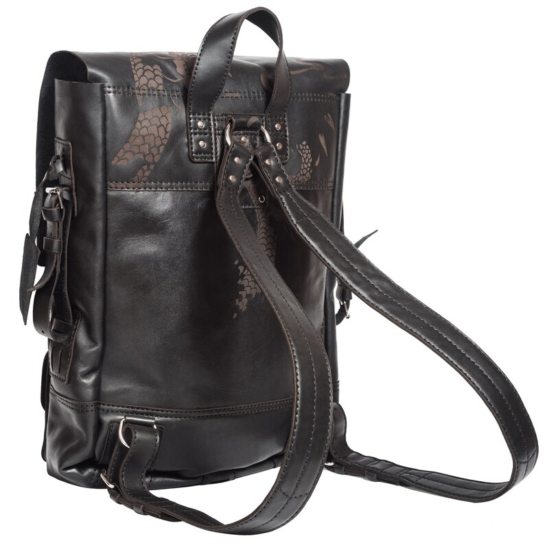Black Leather Rucksack Creedens Big Leather Backpack Dragon Etsy