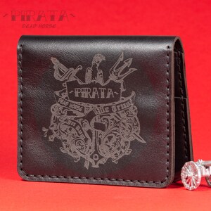 Porta-cartões PIRATA médio preto, super fino, porta-cartões em couro preto, porta-cartões de crédito, costurado à mão, carteira com bolso frontal, DEBBIE