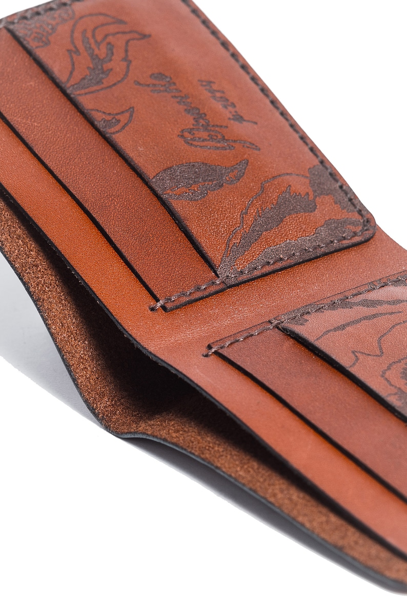 Kozak flowers small brown wallet Slim Wallet Minimalist Leather Wallet Front Pocket wallet Student Travel Gift Credit card holder
