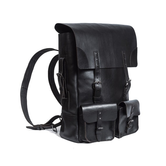 womens black leather backpack