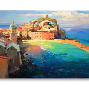 Vernazza Cinque Terre iItaly - Original impasto landscape painting textured Oil painting Italy wall art