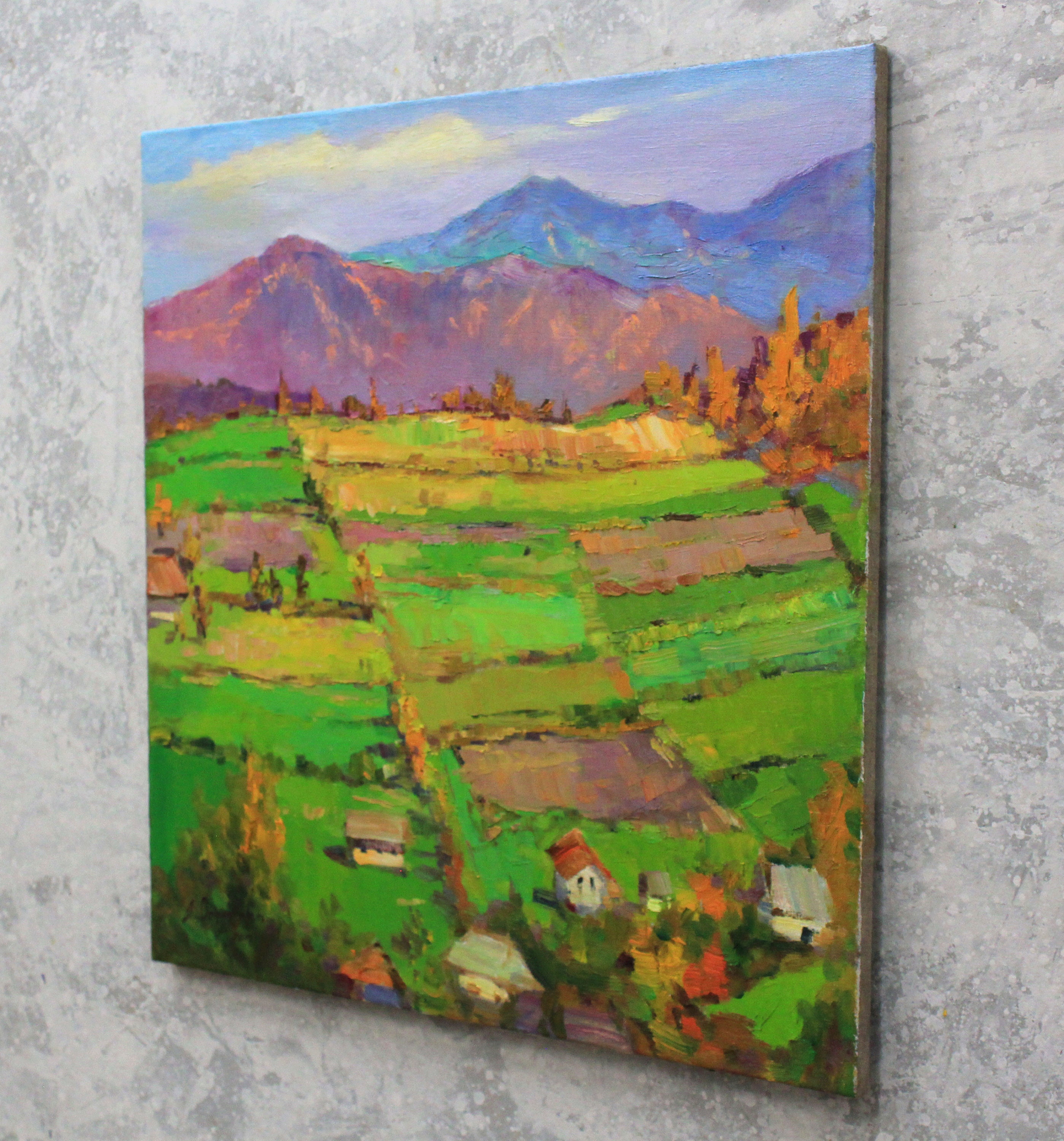 Original painting Mountain house art Rural landscape art Wall Etsy