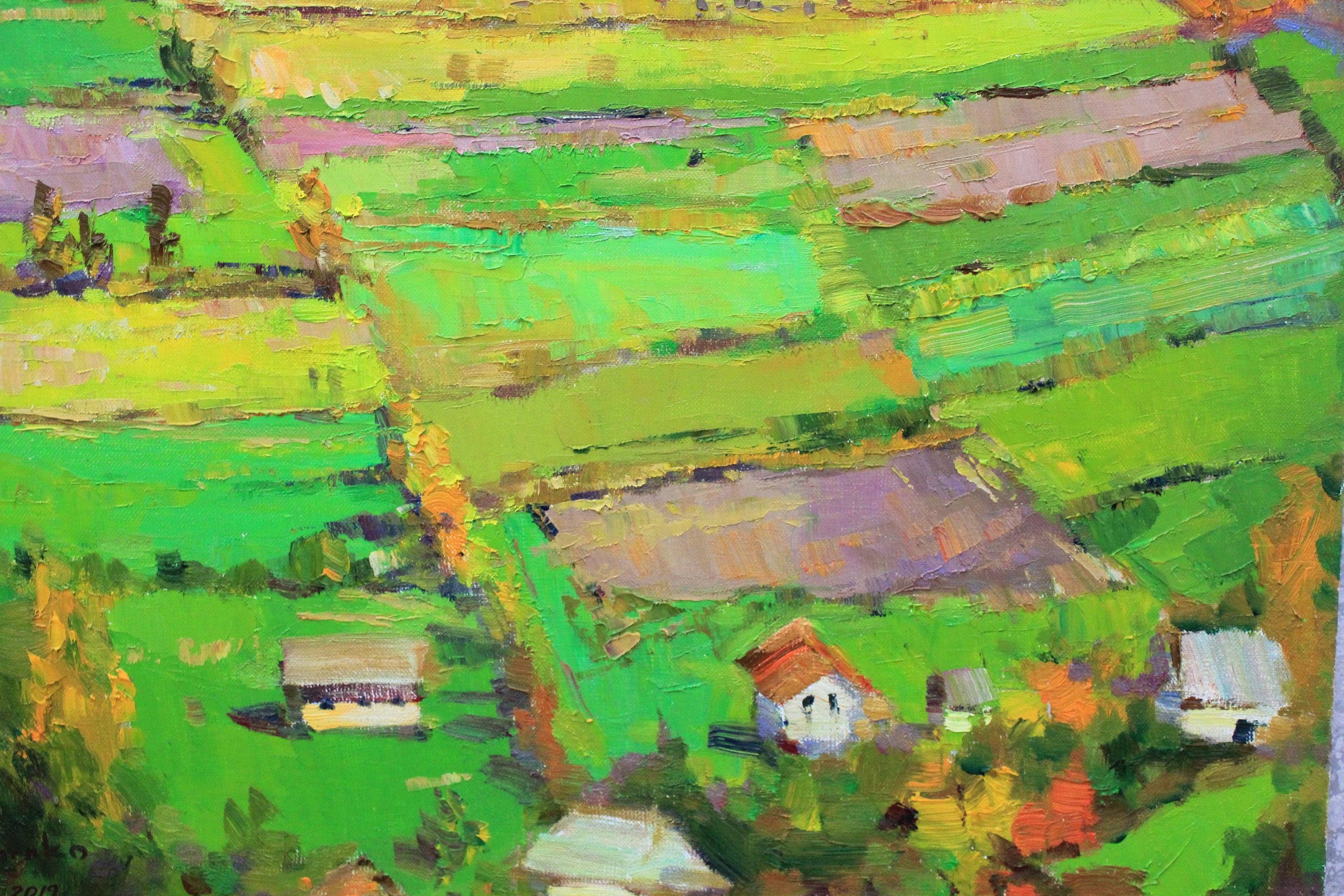 Original painting Mountain house art Rural landscape art Wall Etsy