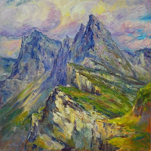 Dolomites Alps, Italy - Italian impasto Landscape painting, Italian alps Original painting textured Oil painting Italy wall art