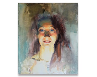 Jovem Mulher - Pintura a óleo original, Retrato impressionista de uma jovem, Obra de arte sobre tela.
