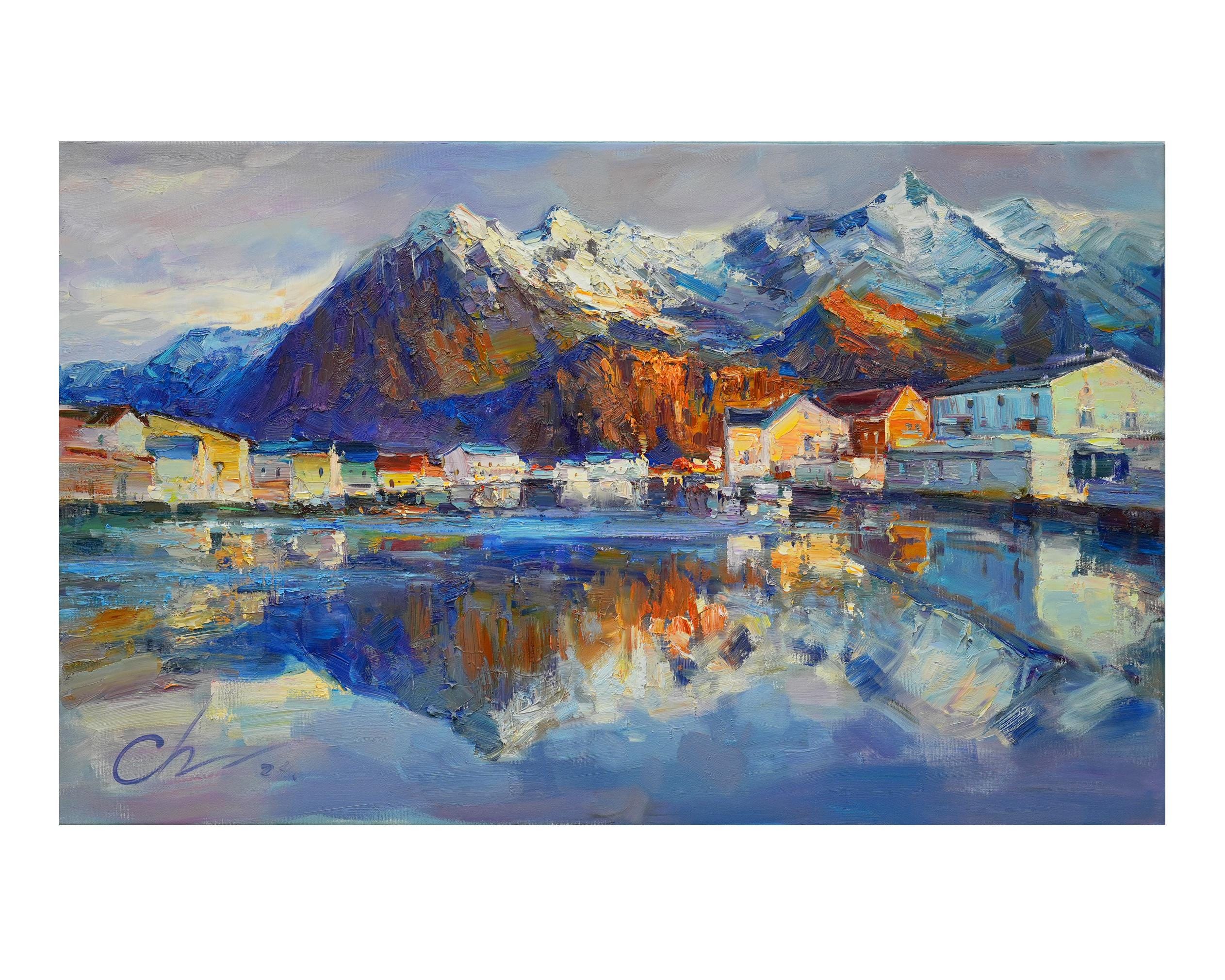Lofoten, Norway- Original oil painting - Impasto landscape painting Textured painting Interior art on canvas