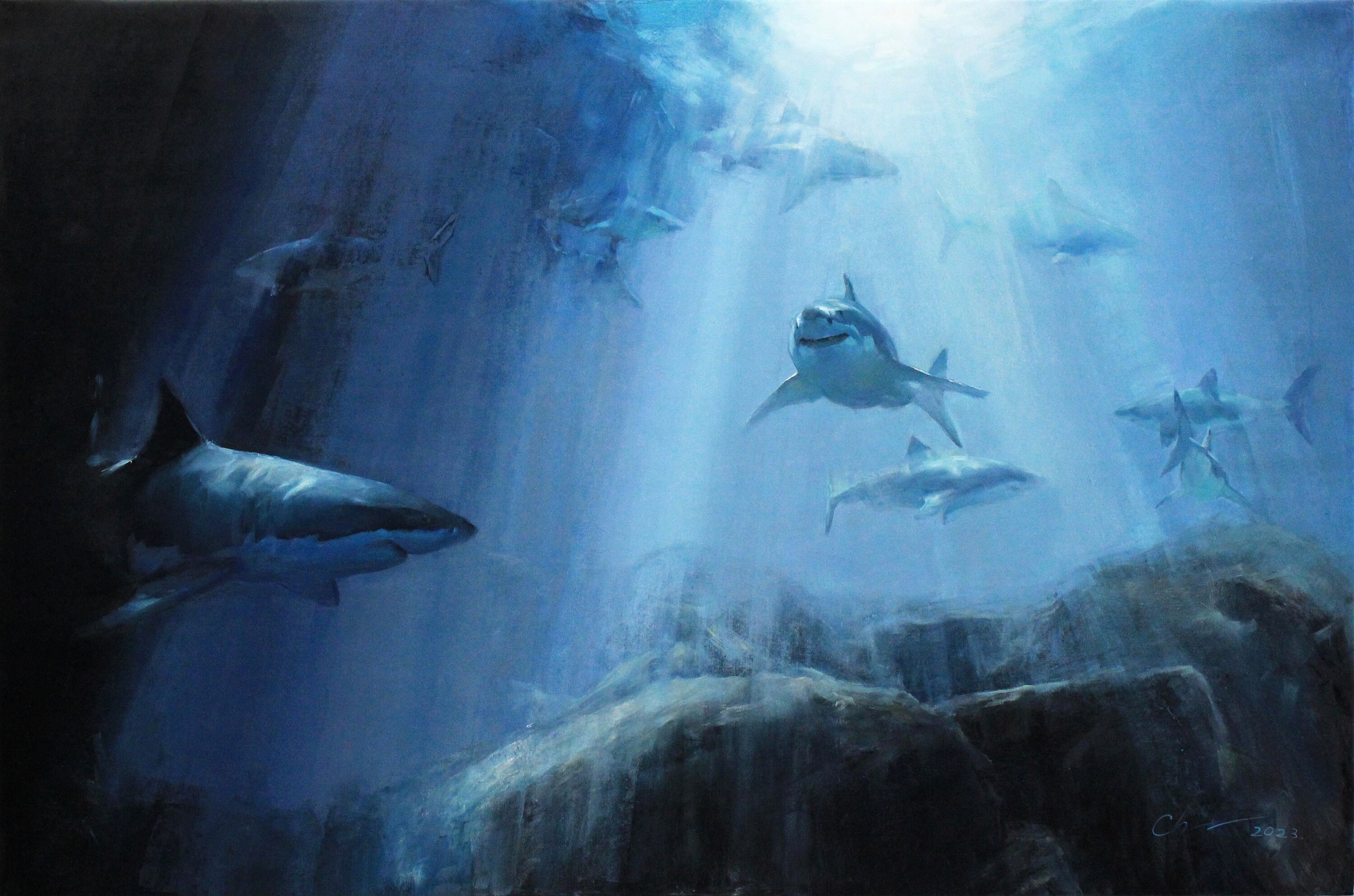 Underwater White Shark Canvas Wall Art