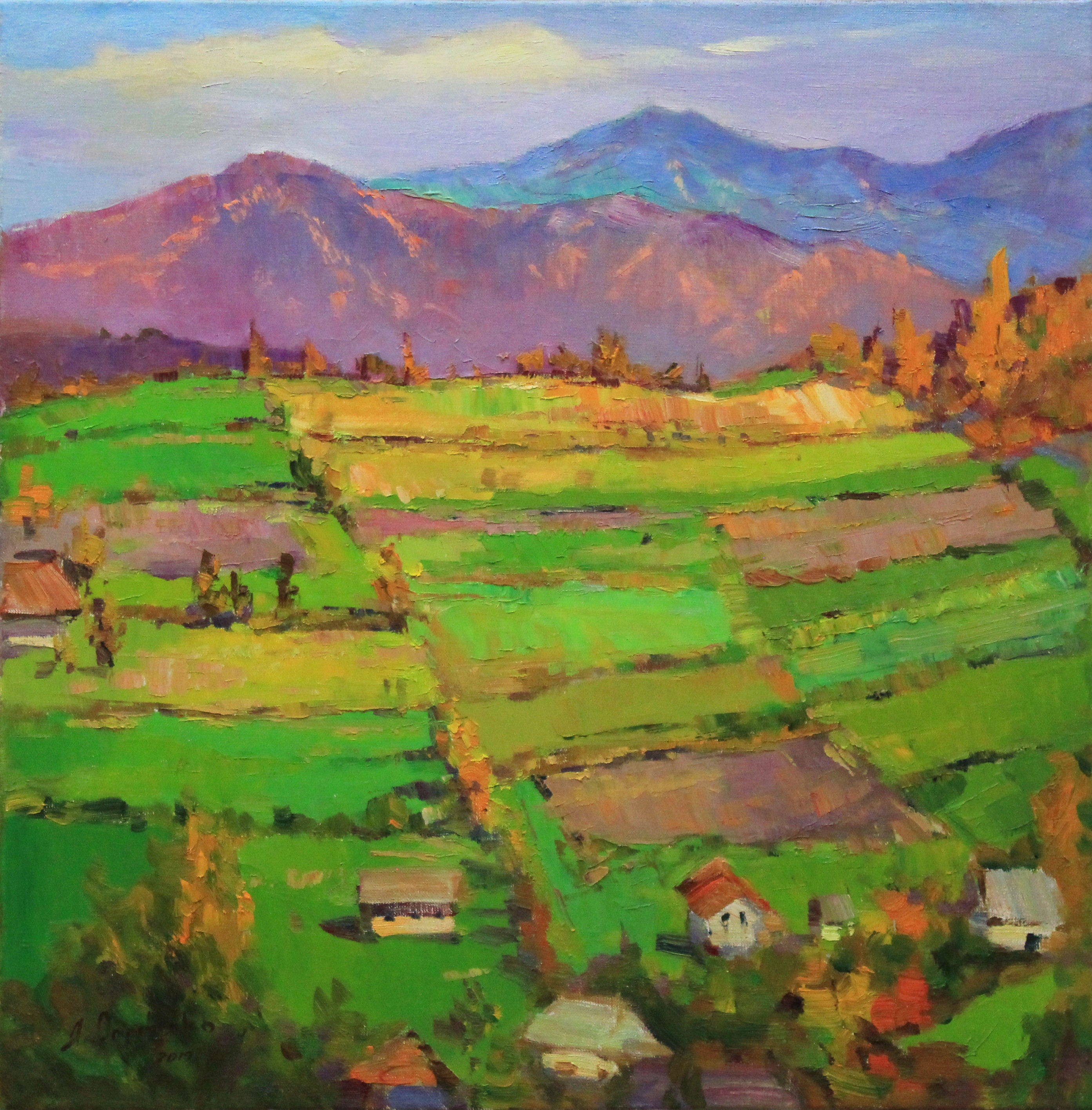 Original painting Mountain house art Rural landscape art Wall Etsy