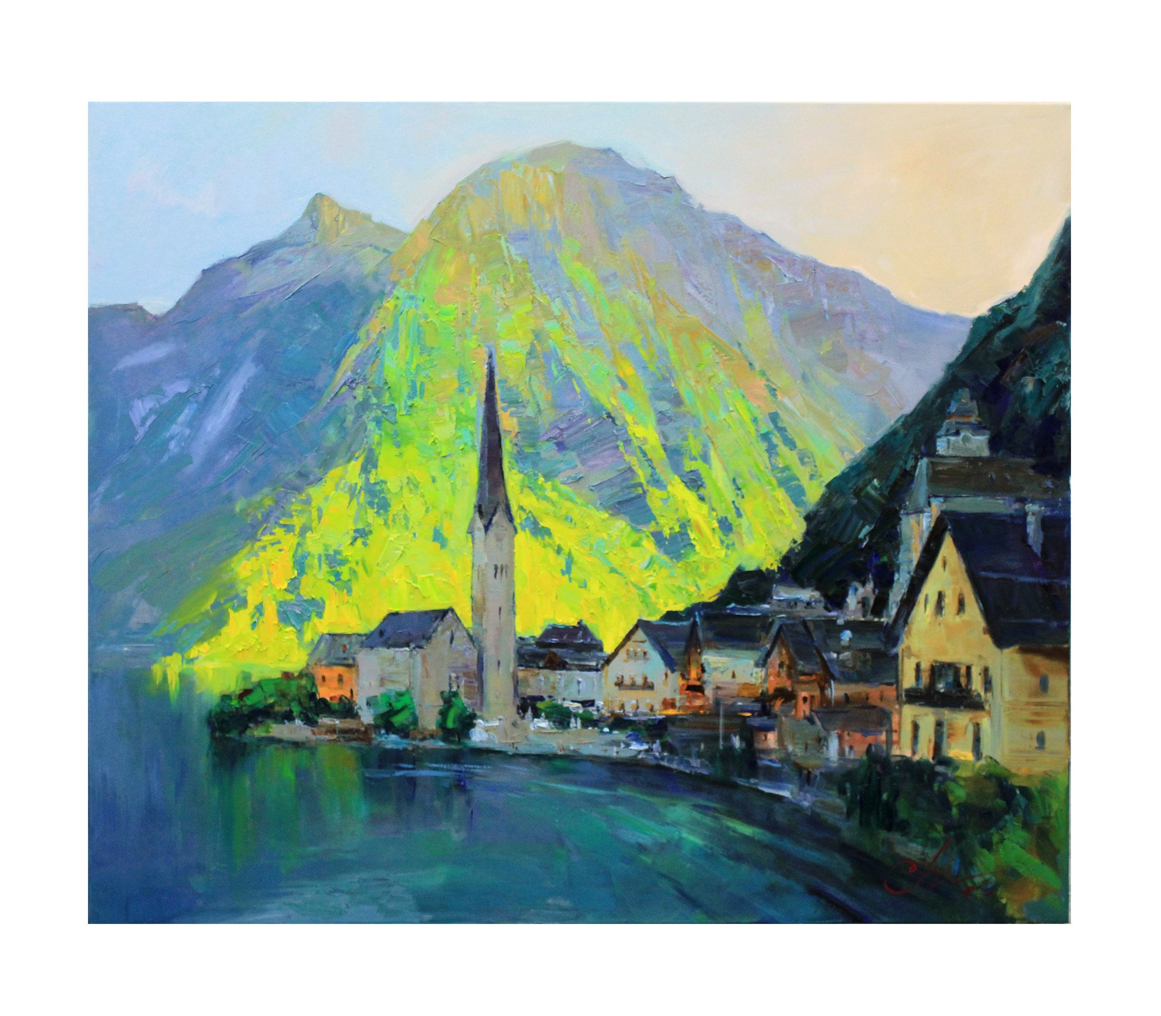 Hallstatt, Austria - Original Oil Landscape Painting, Austria cityscape, Impasto Wall Art, European Cityscape
