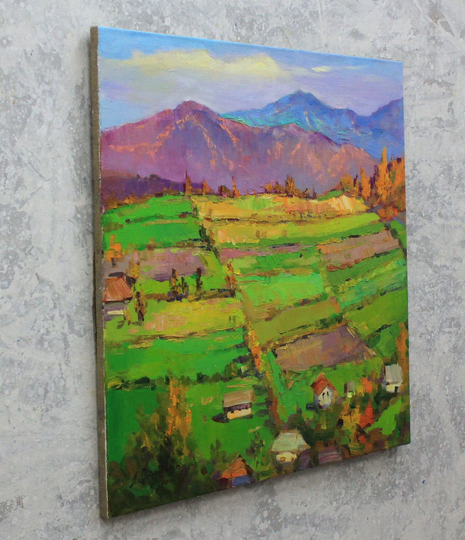 Original painting Mountain house art Rural landscape art Wall Etsy