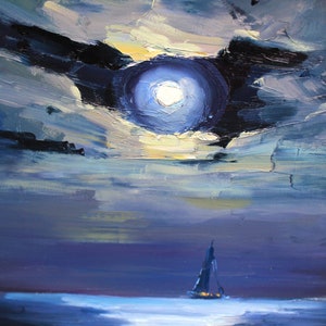 Moon night Seascape painting Original oil painting | Etsy