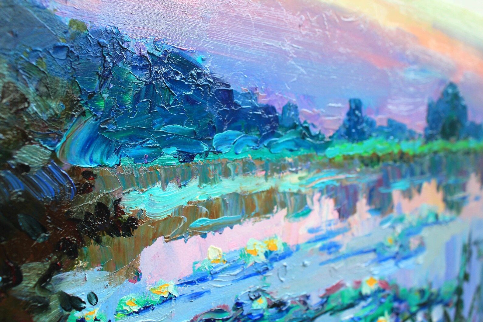 Riverside Original oil painting River Landscape Impressionist Etsy