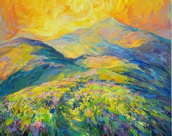 Tuscan landscape at sunset, Tuscany, Italy, Europe - Original European landscape painting textured Oil painting Italy wall art