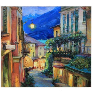Bellagio streets Italy - Italian Landscape painting Original impasto Lake Como painting textured Oil painting Italy wall art