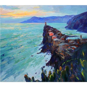 Vernazza Cinque Terre iItaly - Original impasto landscape painting textured Oil painting Italy wall art