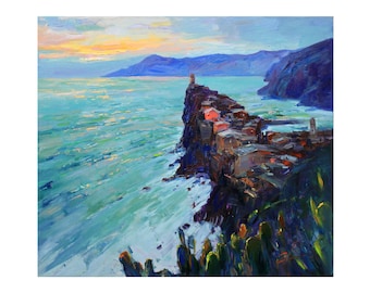 Vernazza Cinque Terre iItaly - Original impasto landscape painting textured Oil painting Italy wall art