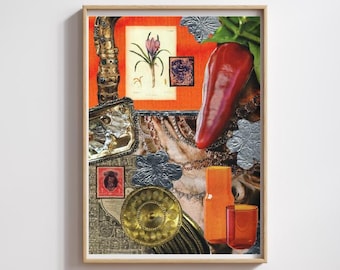 Red Hot | Mixed Media Collage Art, Digital Download File