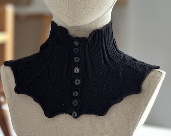 Scaldacollo in cotone nero pudorosa indumento snood vittoriano edwardiano