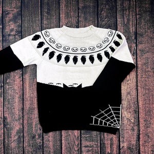 skulls, crows and bats knitted sweater spiders - vegan wool fall halloween