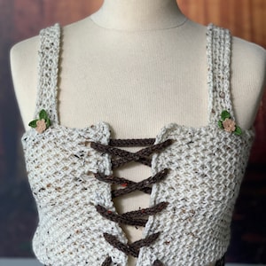Cottagecore white tweed corset Outlander handknitted vest fairytale bralette medieval crop top