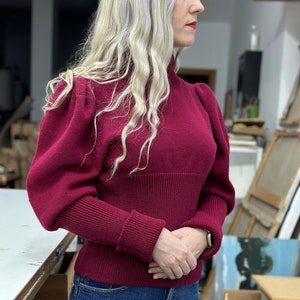 Pull cycliste victorien pour femmes 1897 gigot de mouton, bordeaux fin sans couture