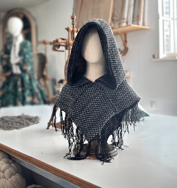 Skjoldehamn Hood Handmade Knitted Vegan Wool Viking Druid Cape