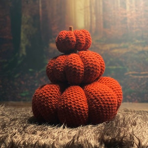 Gestrickte orange Kürbisse vegane Wolle Zimtstange Cottagecore