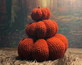 Knitted orange pumpkins vegan wool cinnamon stick cottagecore witch fall season