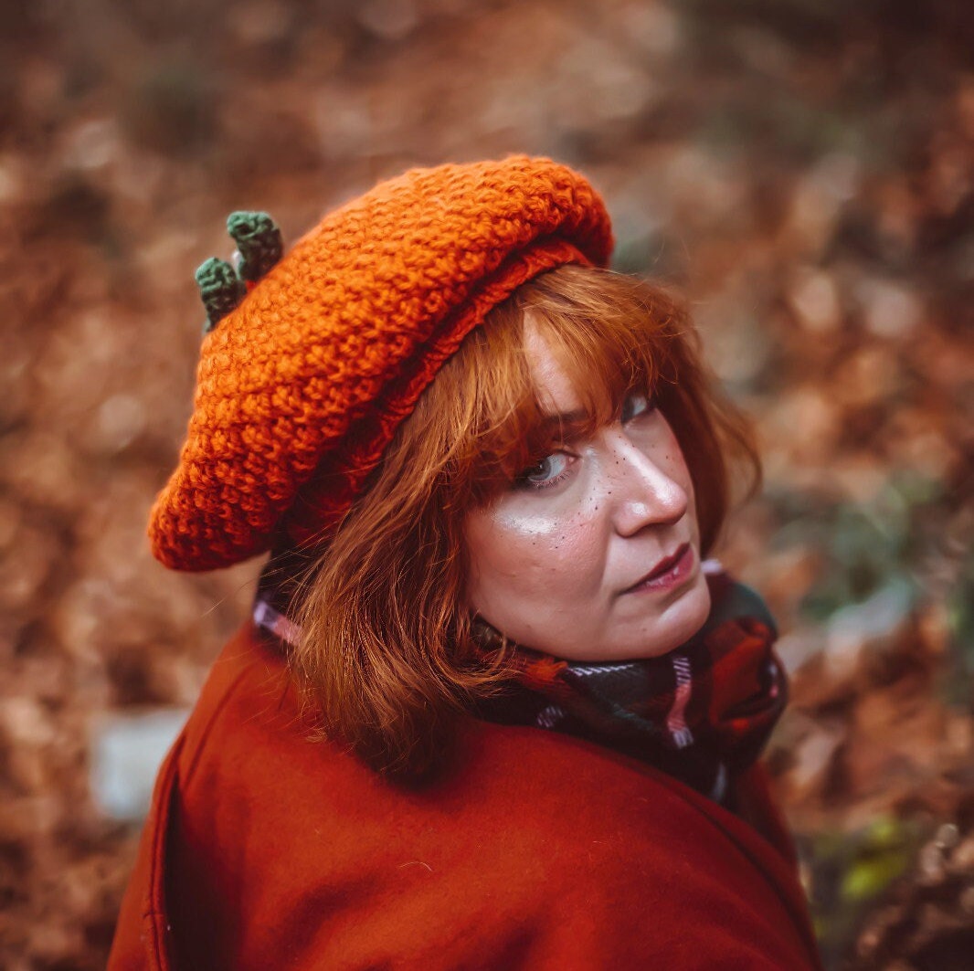 Pumpkin Beret Hat Fall Autumn Halloween 