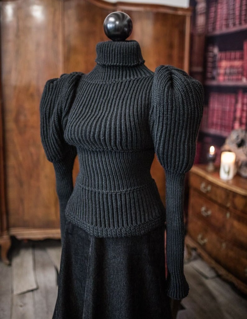 Jersey victoriano 1897 de mujer, negro, pierna de cordero reproduction de jersey de ciclismo tejido a mano con lana vegana acrílica image 2