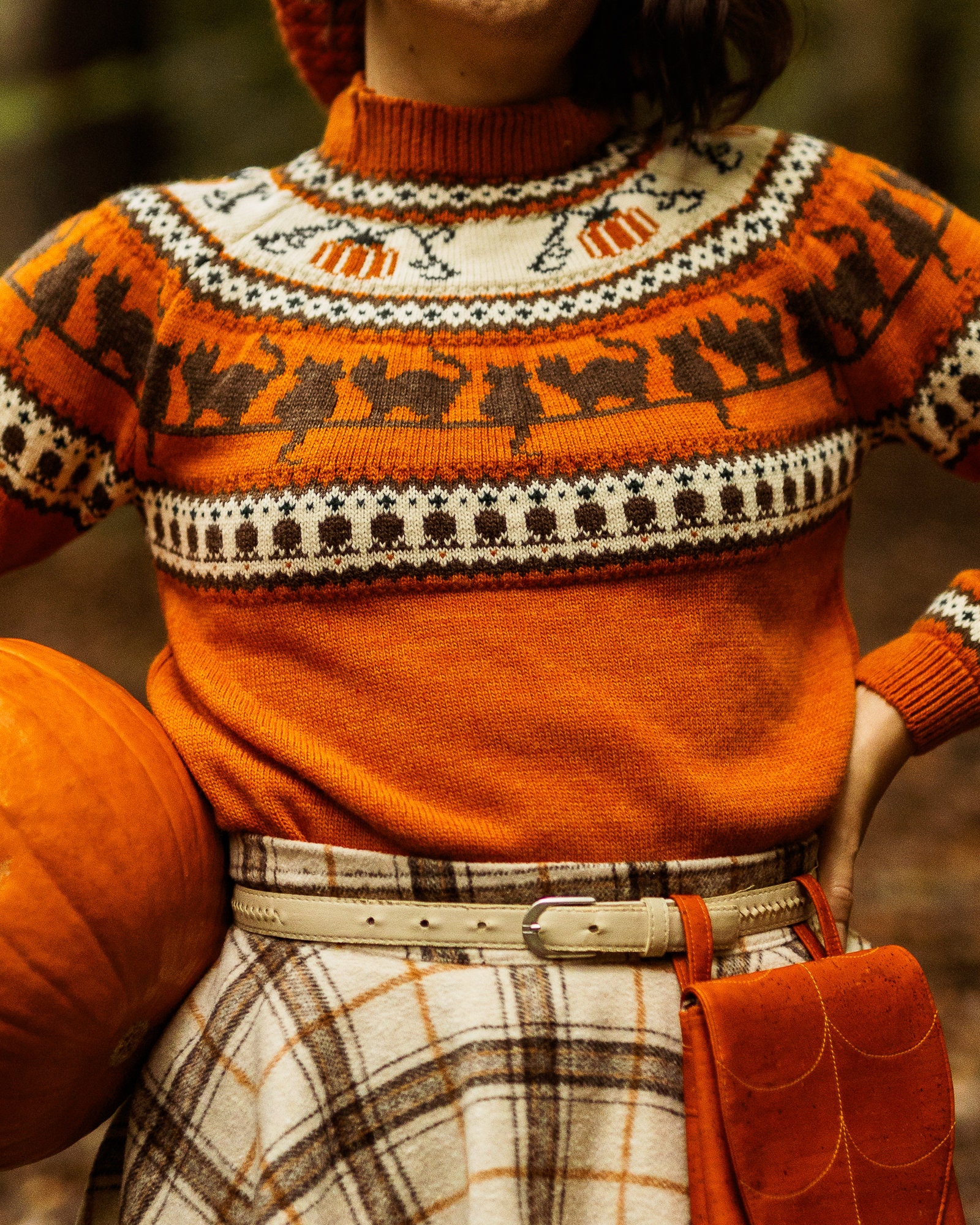 Pumpkins cats handmade sweater jumper. Acrylic Vegan Wool, fall Halloween Christmas Autumn Witch Wizard