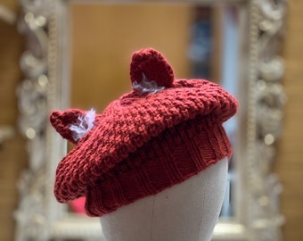Fox beret hat wool crochet knit fall autumn winter cottagecore goblincore