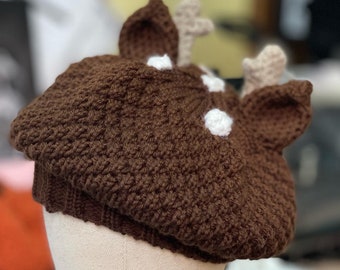 Deer beret hat fall autumn Halloween wool crochet goblincore cottagecore