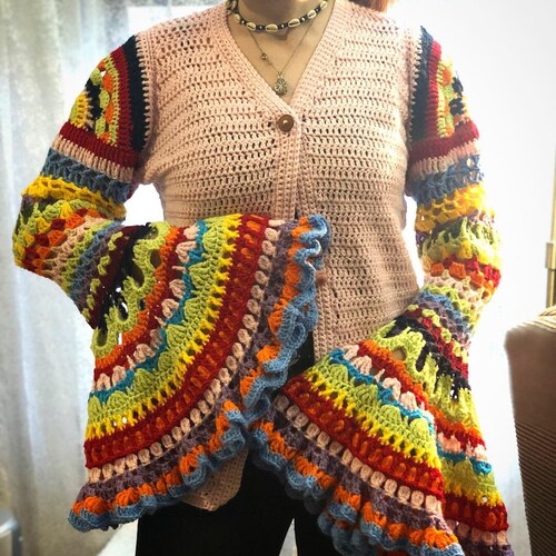 Chaqueta batata häkeln Bruja Cosplay hecha a mano lana acrílica multicolor