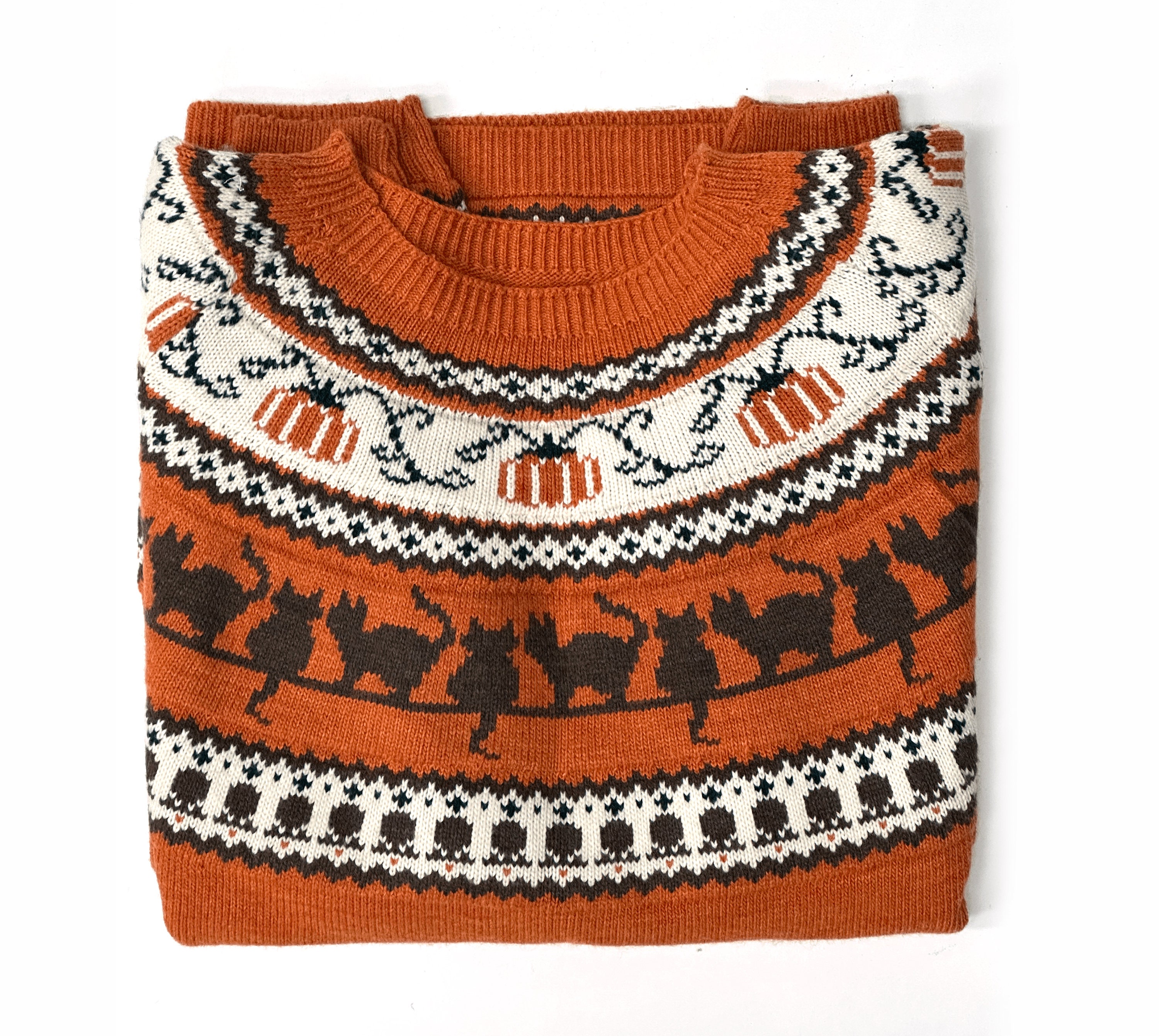 Pumpkins cats handmade sweater jumper. Acrylic Vegan Wool, fall Halloween Christmas Autumn Witch Wizard