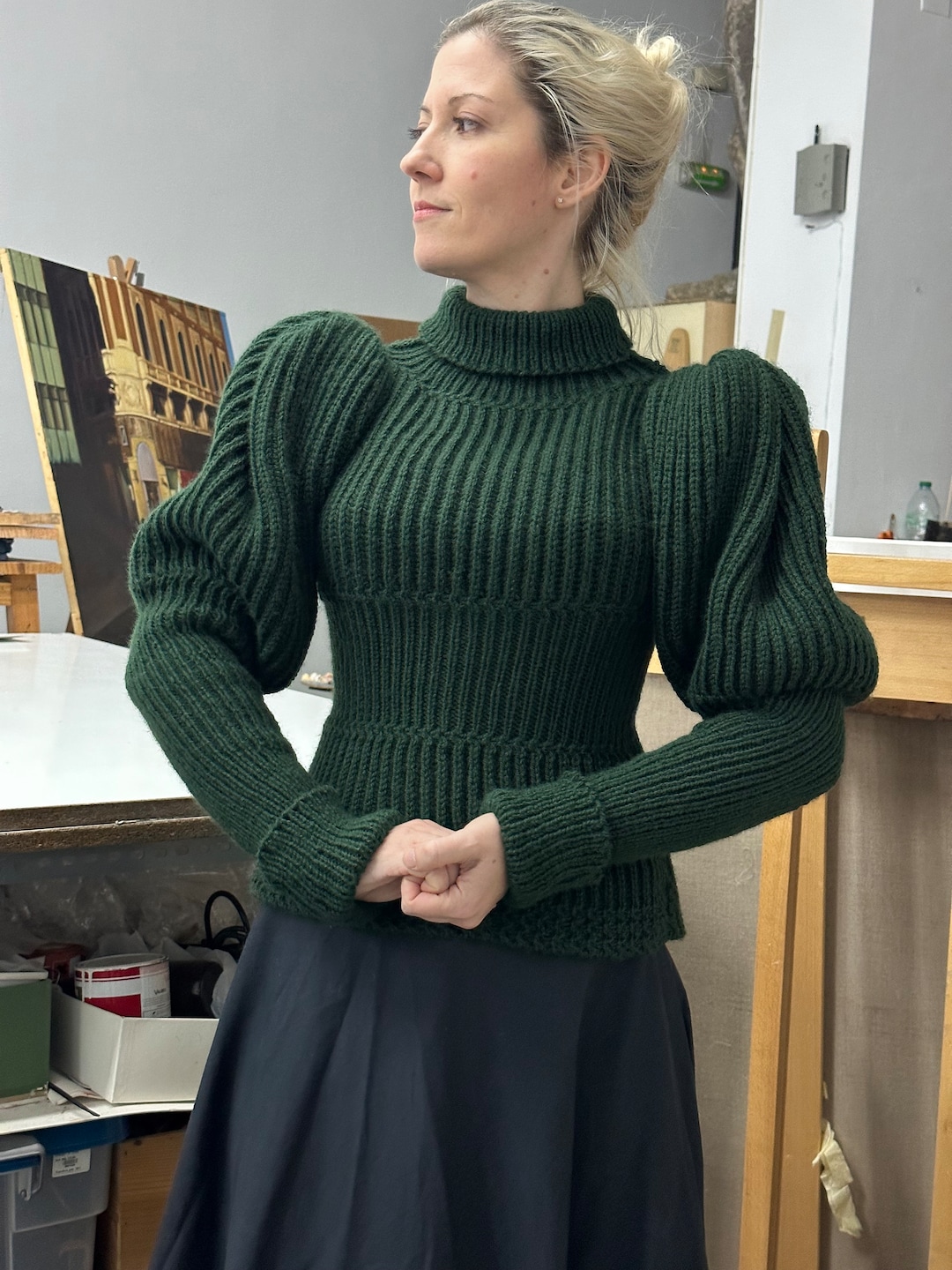 Victorian 1897 Green Jersey: Vegan Acrylic Knit Cycling Sweater