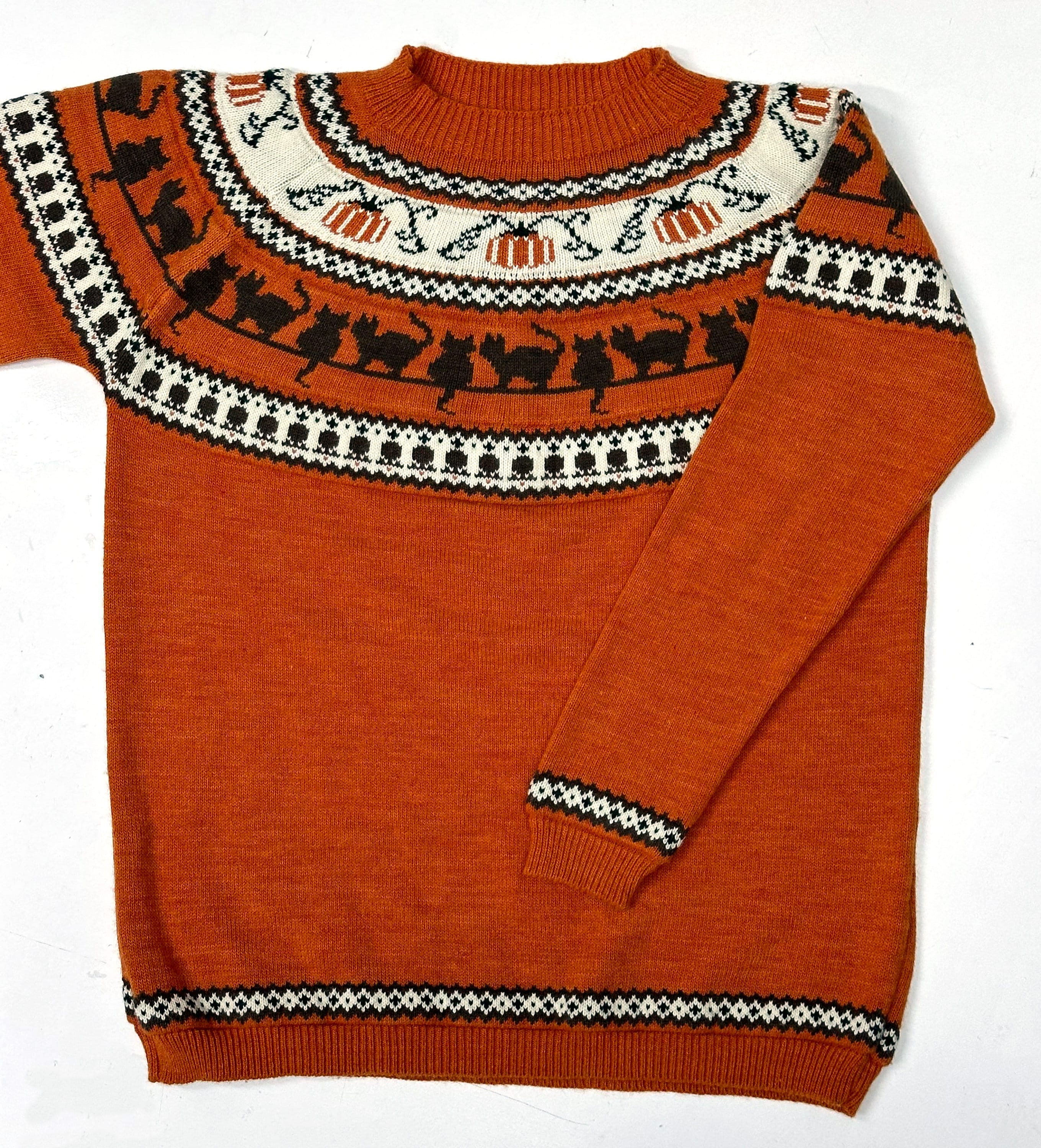 Pumpkins cats handmade sweater jumper. Acrylic Vegan Wool, fall Halloween Christmas Autumn Witch Wizard