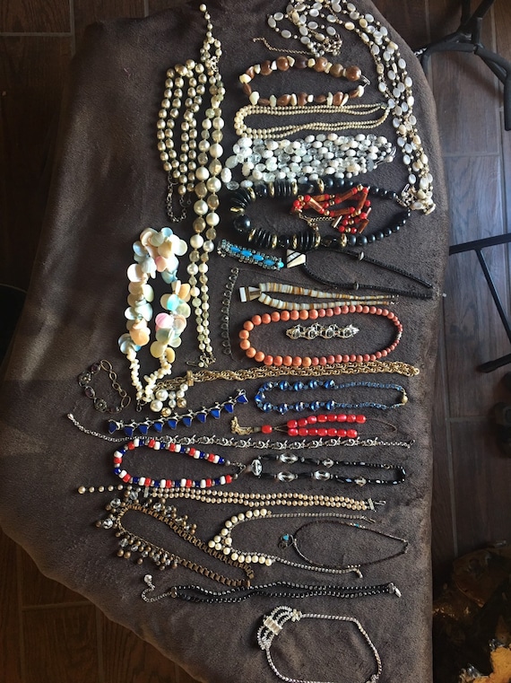 Huge lot of assorted vintage necklaces and bracele