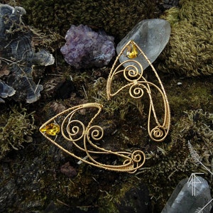 Elf ears, Fantasy elf ear cuffs,  Elven ear earrings,Honey Elvish ears, Golden elf ears, Non-piercing earring, Elven jewelry, ear wraps,